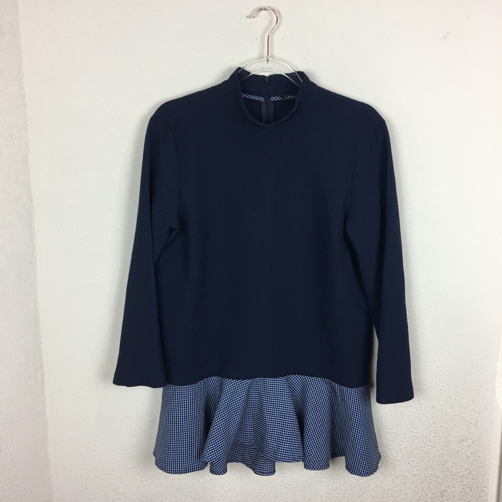 ZARA | Navy Blue High Neck Peplum Top